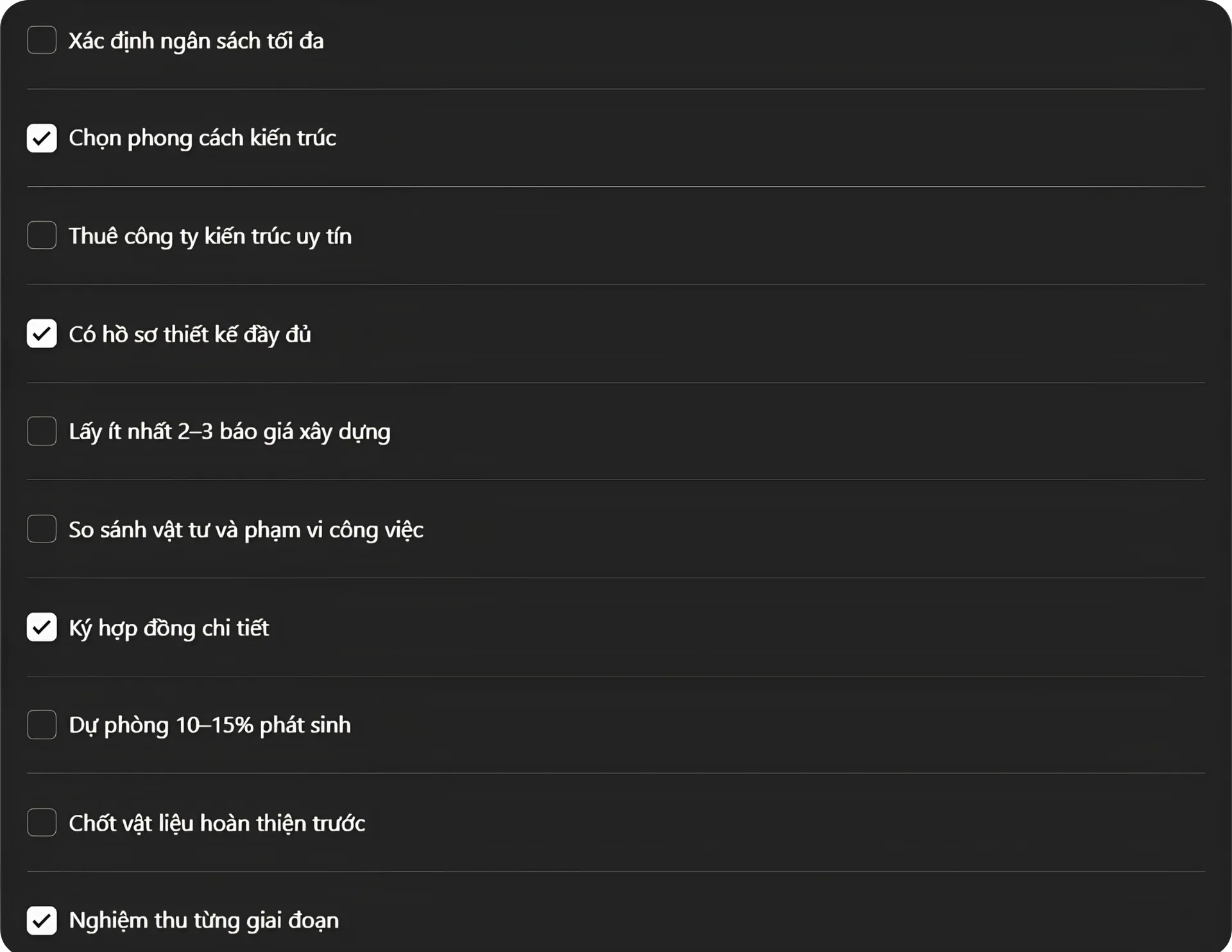 checklist sai lầm