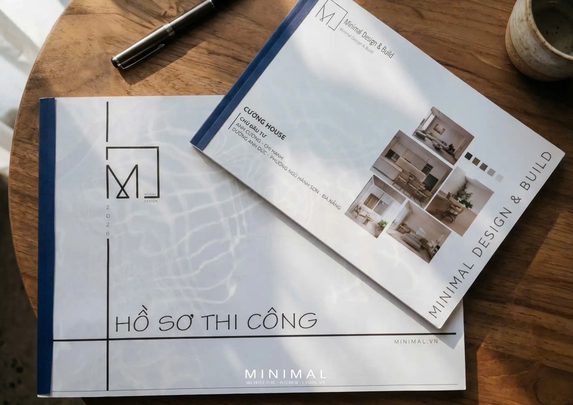 Bộ hồ sơ thiết kế kỹ thuật thi công bản in A3 tiêu chuẩn kèm bảng mẫu vật liệu thực tế tại văn phòng Minimal Design & Build